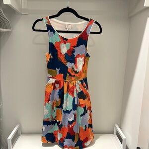Anthropologie Orange Blue Fit and Flare Sundress